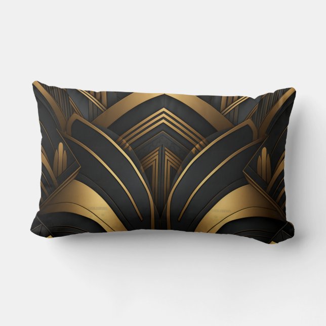 Rectangular Black and Gold Art Deco cushion (Back)