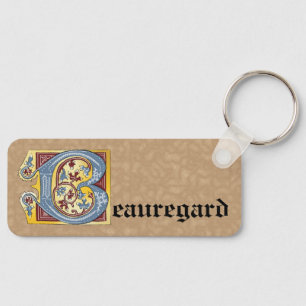 Rectangular Blue and Red Ivy Illuminated Letter B Key Ring