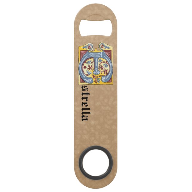 Rectangular Blue and Red Ivy Illuminated Letter E (Front)