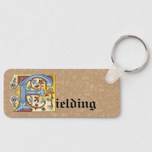 Rectangular Blue and Red Ivy Illuminated Letter F Key Ring