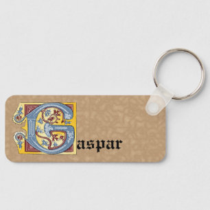 Rectangular Blue and Red Ivy Illuminated Letter G Key Ring