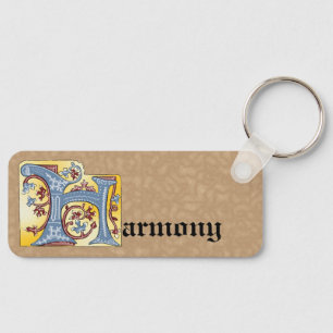 Rectangular Blue and Red Ivy Illuminated Letter H Key Ring