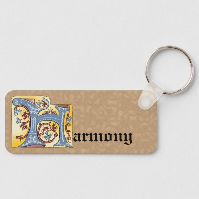 Rectangular Blue and Red Ivy Illuminated Letter H Key Ring (Front)