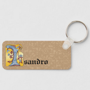 Rectangular Blue and Red Ivy Illuminated Letter I Key Ring