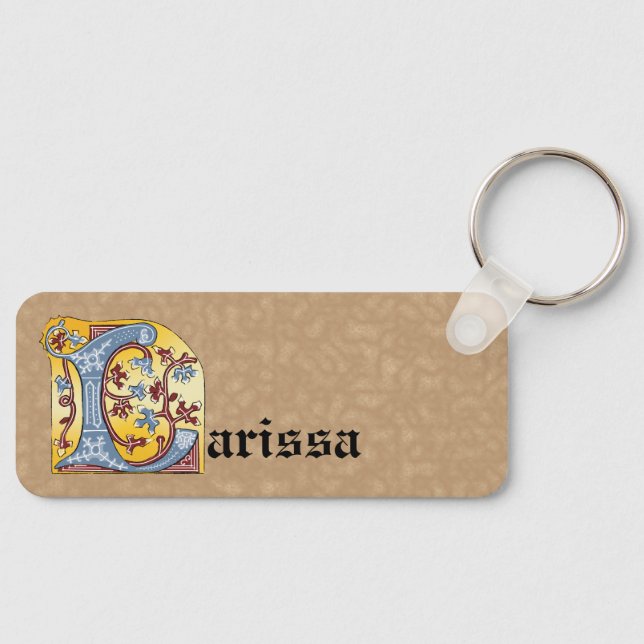 Rectangular Blue and Red Ivy Illuminated Letter L Key Ring (Front)