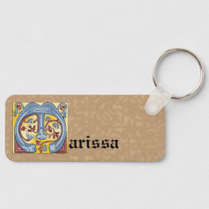 Rectangular Blue and Red Ivy Illuminated Letter M Key Ring