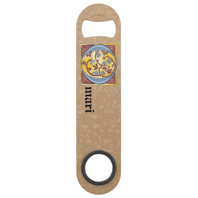 Rectangular Blue and Red Ivy Illuminated Letter O (Front)