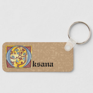 Rectangular Blue and Red Ivy Illuminated Letter O Key Ring