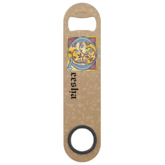 Rectangular Blue and Red Ivy Illuminated Letter Q