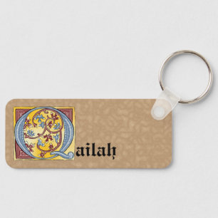 Rectangular Blue and Red Ivy Illuminated Letter Q Key Ring