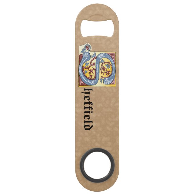 Rectangular Blue and Red Ivy Illuminated Letter S (Front)