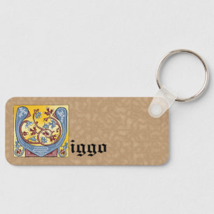 Rectangular Blue and Red Ivy Illuminated Letter V Key Ring