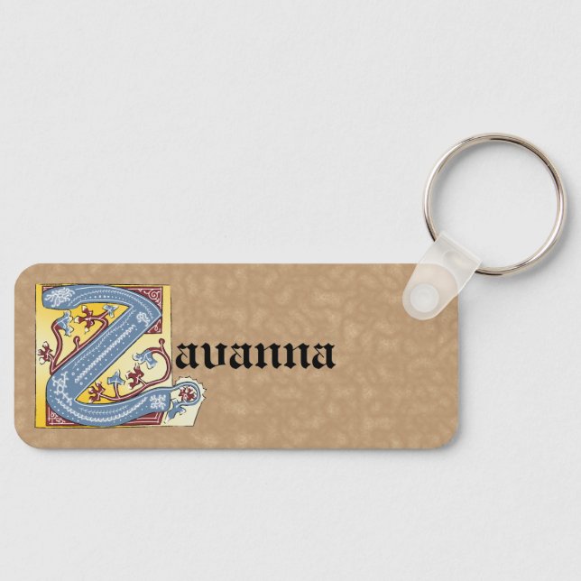 Rectangular Blue and Red Ivy Illuminated Letter Z Key Ring (Front)