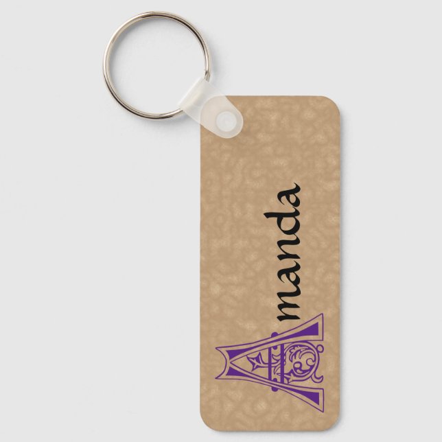 Rectangular Botanical Decorative Capital A Key Ring (Front)