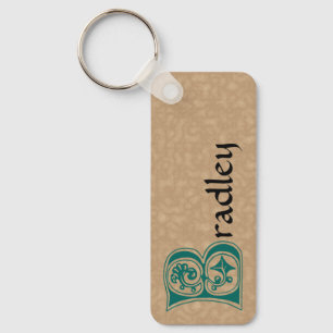 Rectangular Botanical Decorative Capital B Key Ring