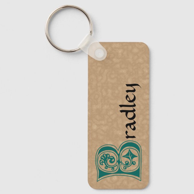 Rectangular Botanical Decorative Capital B Key Ring (Front)
