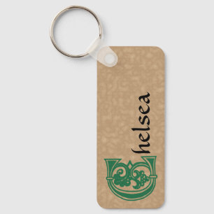 Rectangular Botanical Decorative Capital C Key Ring