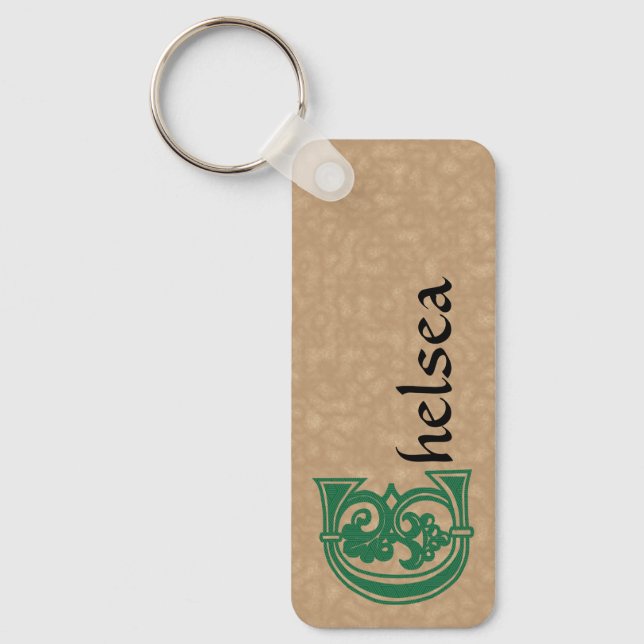 Rectangular Botanical Decorative Capital C Key Ring (Front)