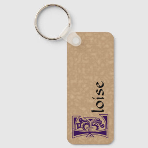 Rectangular Botanical Decorative Capital E Key Ring