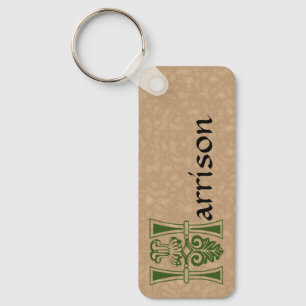 Rectangular Botanical Decorative Capital H Key Ring