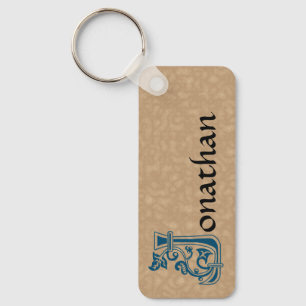 Rectangular Botanical Decorative Capital J Key Ring
