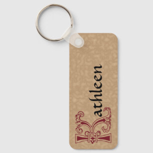 Rectangular Botanical Decorative Capital K Key Ring
