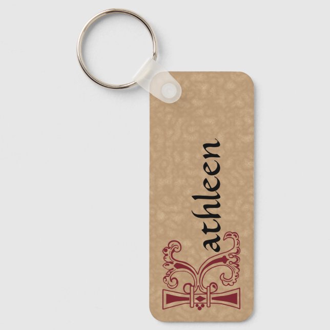 Rectangular Botanical Decorative Capital K Key Ring (Front)