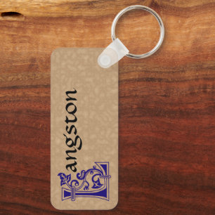 Rectangular Botanical Decorative Capital L Key Ring