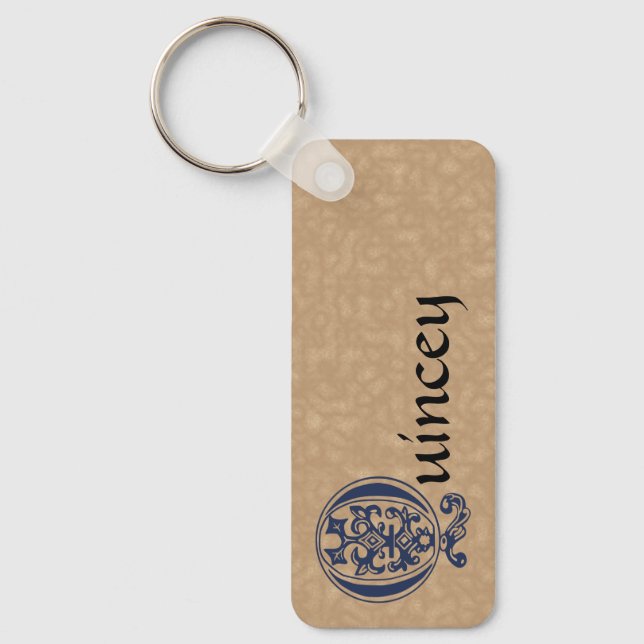 Rectangular Botanical Decorative Capital Q Key Ring (Front)