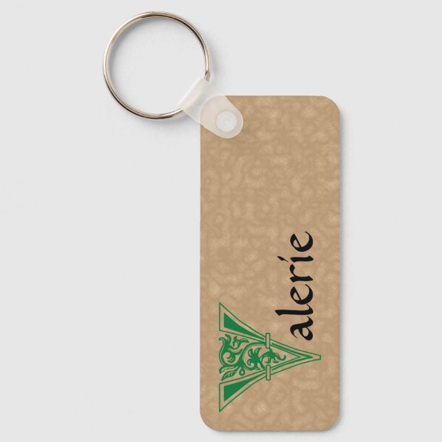 Rectangular Botanical Decorative Capital V Key Ring (Front)