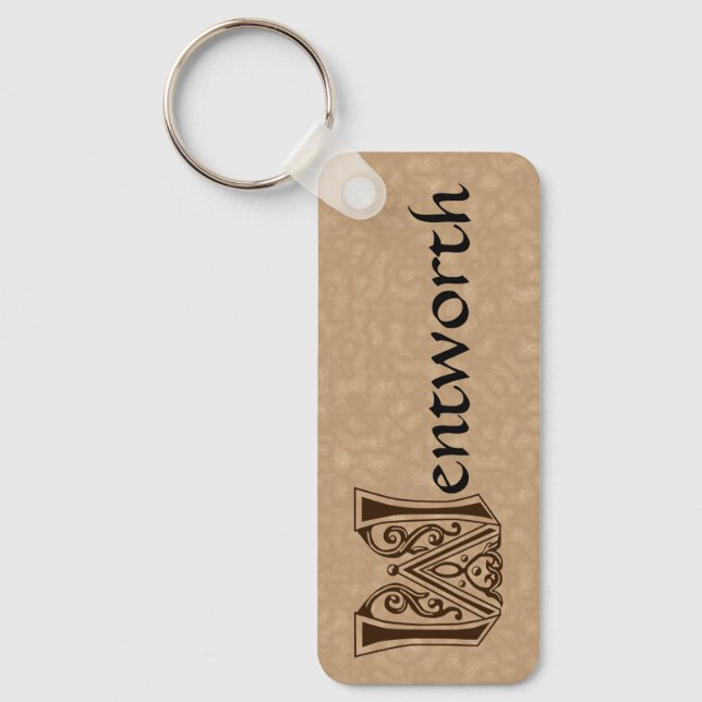 Rectangular Botanical Decorative Capital W Key Ring (Front)