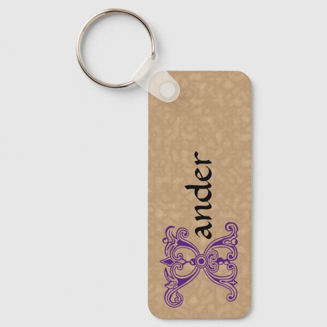 Rectangular Botanical Decorative Capital X Key Ring (Front)