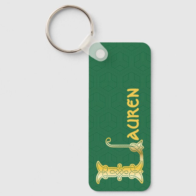 Rectangular Celtic Knot Decorative Capital L Key Ring (Front)