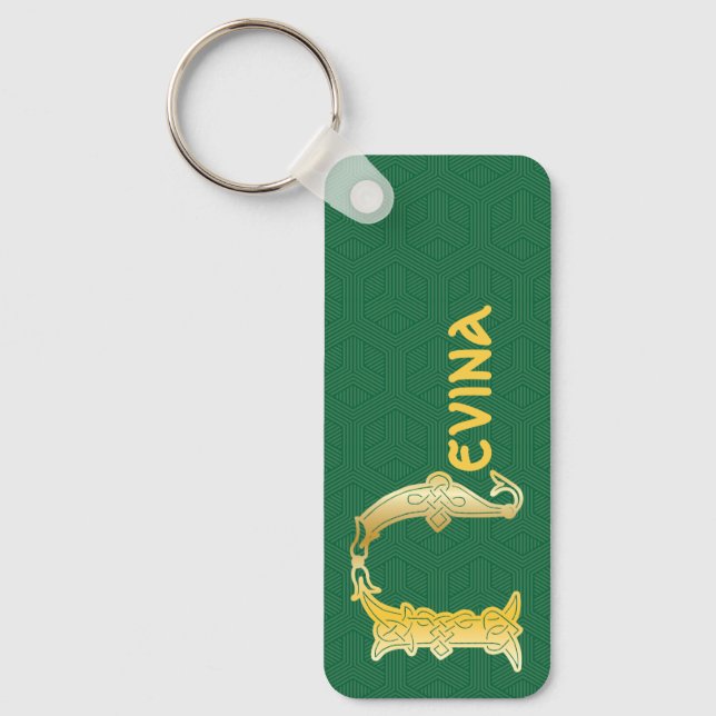 Rectangular Celtic Knot Decorative Capital N Key Ring (Front)
