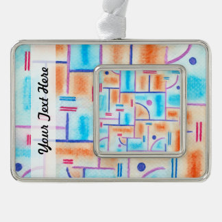 Rectangular Composition in Baby Blue and Orange Silver Plated Framed Ornament