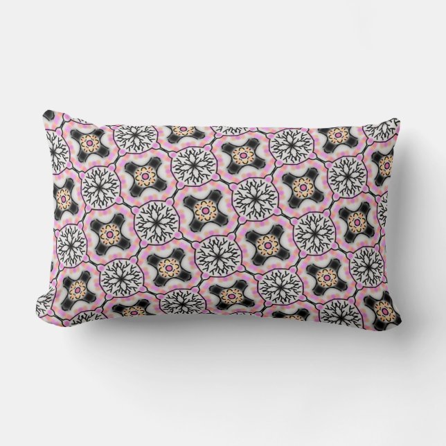 Rectangular cushion decorated in pink, white and b (Front)