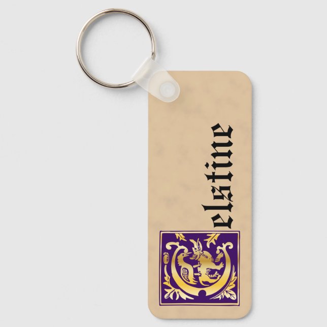 Rectangular Mythic Creatures Decorative Capital C Key Ring (Front)