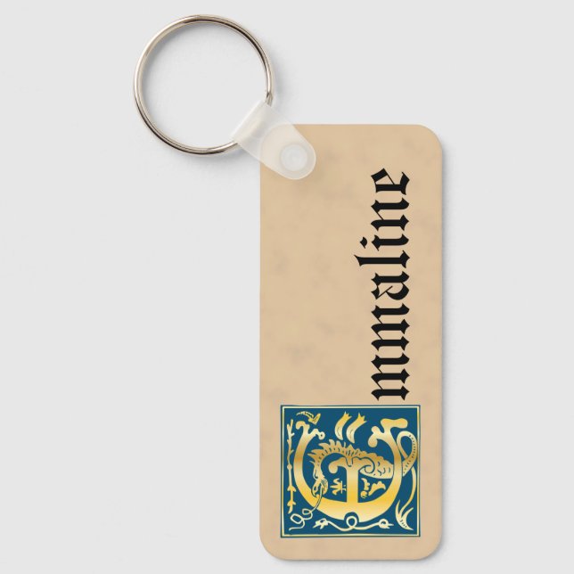 Rectangular Mythic Creatures Decorative Capital E Key Ring (Front)
