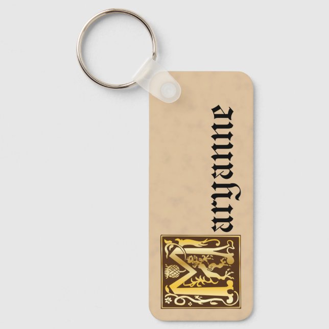 Rectangular Mythic Creatures Decorative Capital M Key Ring (Front)