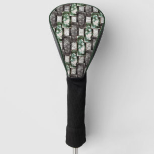 Rectangular pieces carved and spotted, green grey golf head cover