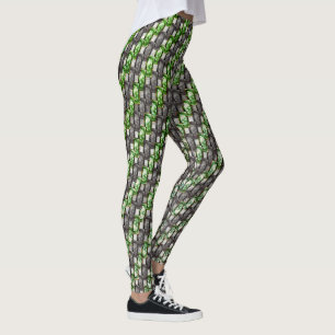 Rectangular pieces carved and spotted, green grey leggings
