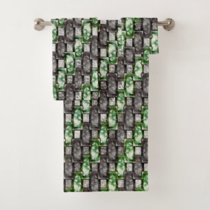 Rectangular pieces carved and stained, gray green bath towel set