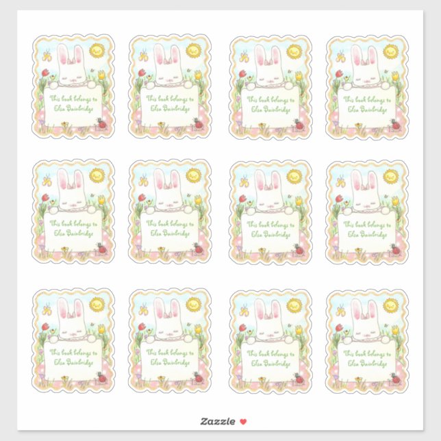 Rectangular Pink Bunny Bookplates (Sheet)