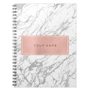 Rectangular Pink Rose Gold Marble Silver Metallic Notebook