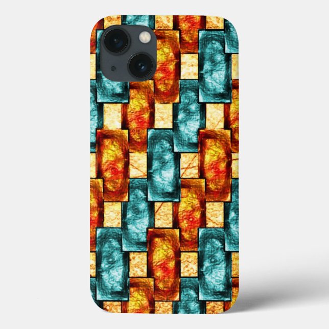 Rectangular plates carved and stained, cyan orange Case-Mate iPhone case (Back)
