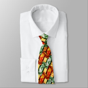 Rectangular plates carved and stained, green red tie