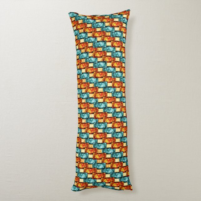 Rectangular plates carved and stained, orange cyan body cushion (Back (Vertical))