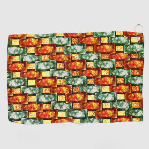 Rectangular plates carved and stained, red green golf towel
