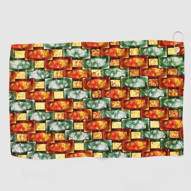 Rectangular plates carved and stained, red green golf towel (Horizontal)