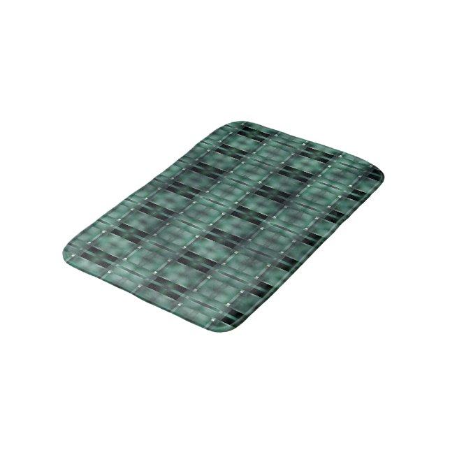 Rectangular shapes in dark and spotted green bath mat (Angled)